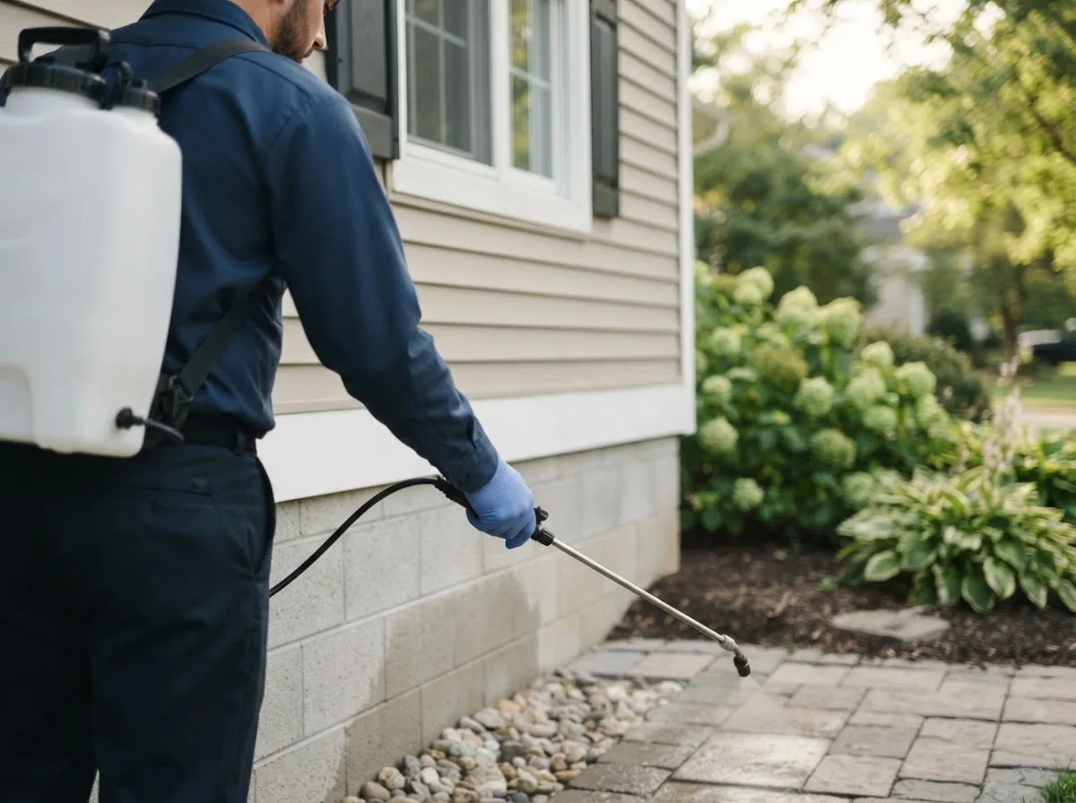 Pest control technician inspecting a home in Thornton, WV